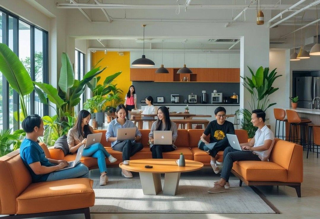 Bright office environment arranged for collaborative team discussions